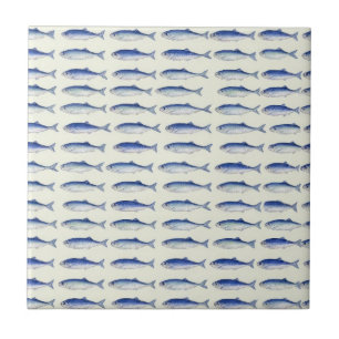 Blue Sardines Horizontal Minimal Coastal Pattern Ceramic Tile