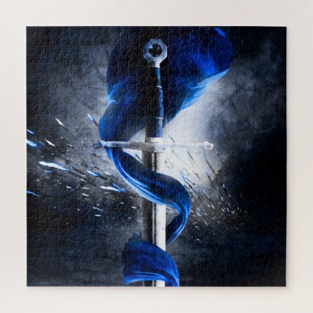 Blue Sash Battle Sword Jigsaw Puzzle (Vertical)