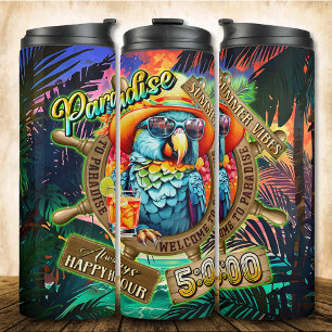 Blue Sassy Parrot Chill Drink Paradise Happy Hour Thermal Tumbler