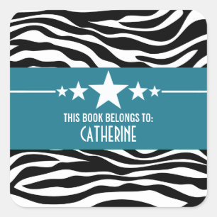 Blue Sassy Star Zebra Bookplate Stickers
