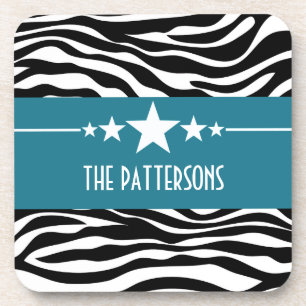 Blue Sassy Star Zebra Coaster Set
