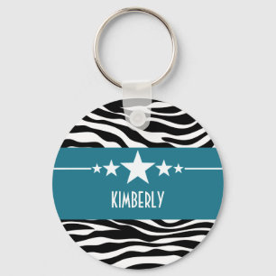 Blue Sassy Star Zebra Keychain