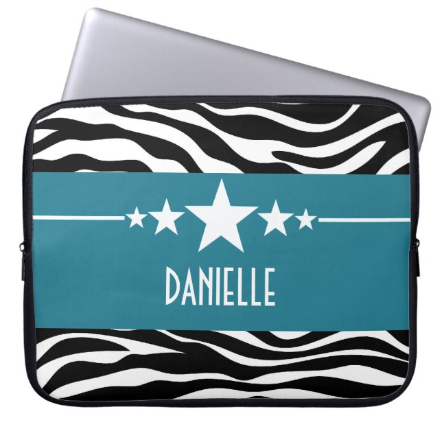 Blue Sassy Star Zebra Laptop Sleeve (Front)