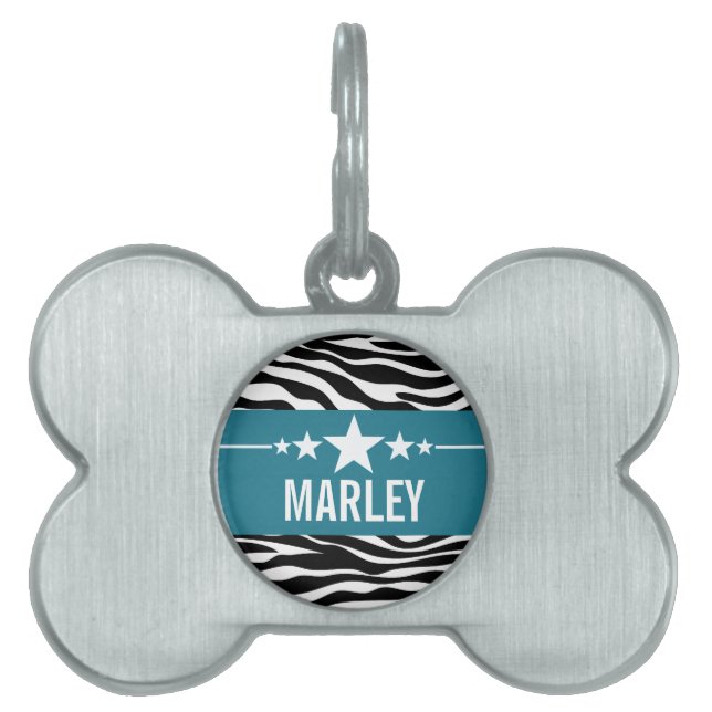 Blue Sassy Star Zebra Pet Tag (Front)