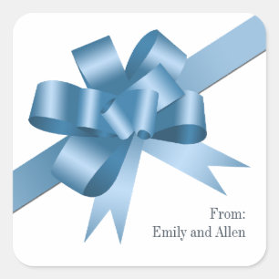 Blue satin gift bow ribbon Christmas holiday Square Sticker