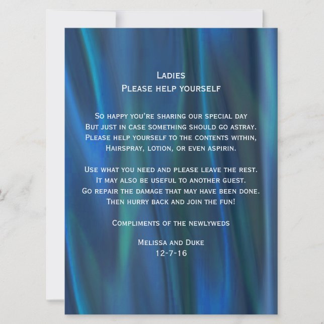 Blue Satin Look Wedding Basket Sign Invitation (Front)