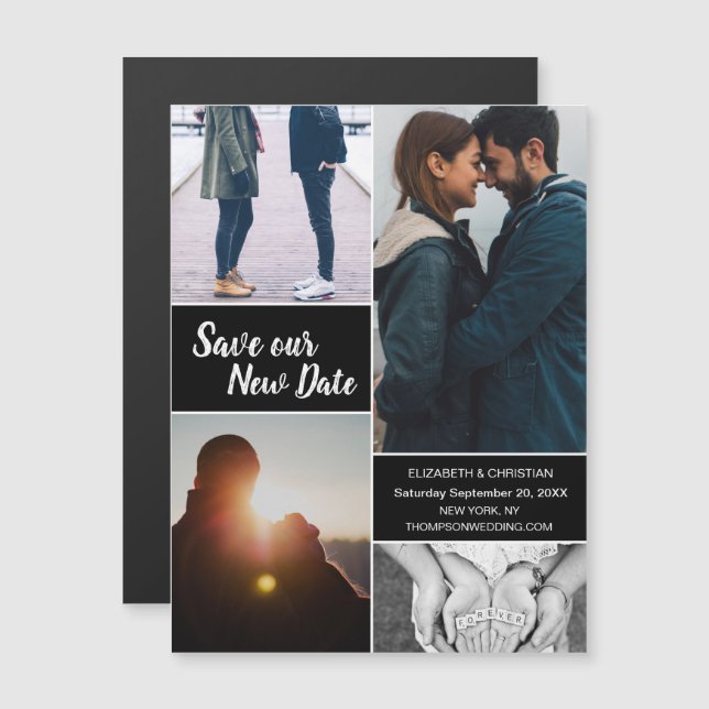 Blue Save our New Date Photo Change the Date Magnetic Invitation (Front/Back)