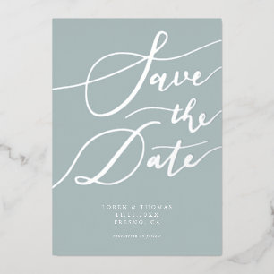 Blue Save The Date Calligraphy