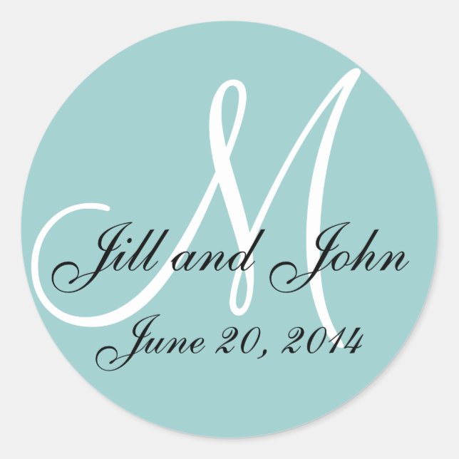 Blue Save the Date Monogram Wedding Label (Front)