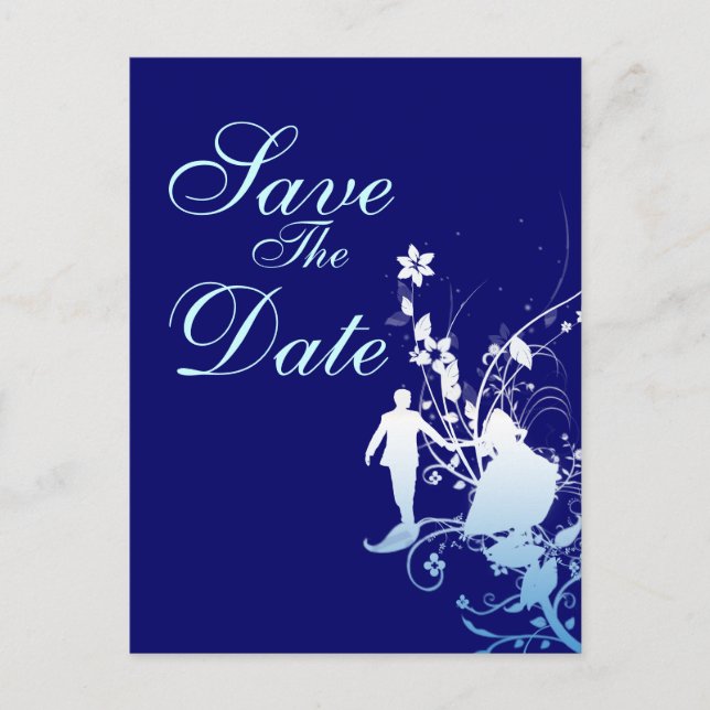 Blue save the date wedding announcement (Front)