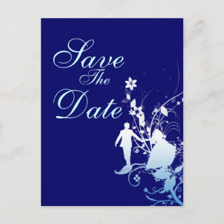 Blue save the date wedding announcement postcard