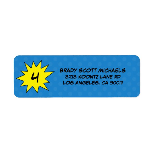 Blue Save the Day Superhero Return Address Labels (Front)