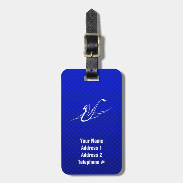 Blue Saxophone Luggage Tag (Front Vertical)