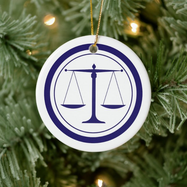 Blue Scales of Justice Silhouette Ceramic Ornament (Tree)