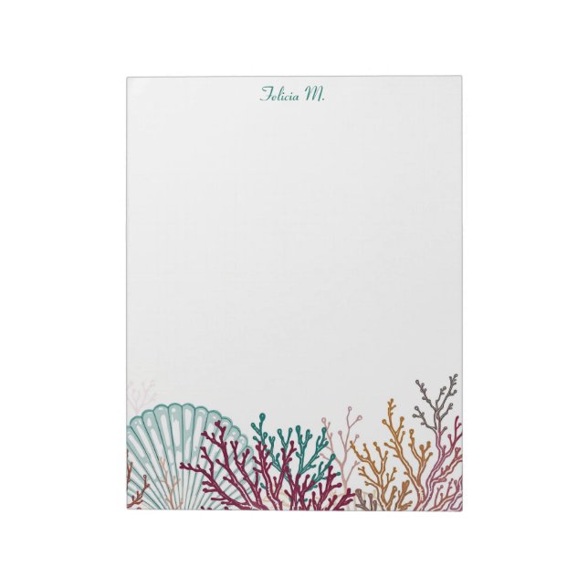 Blue Scallop Shell and Coral Notepad (Rotated)