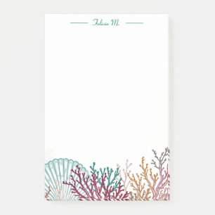 Blue Scallop Shell and Coral Post-it Notes
