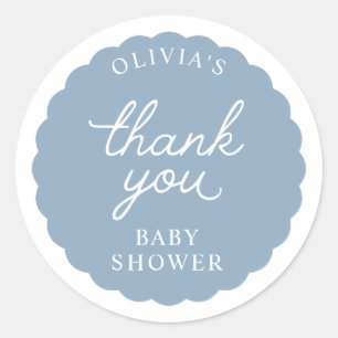 Blue Scalloped Frame Round Boy Baby Shower Classic Round Sticker