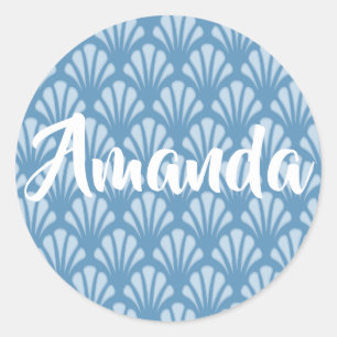Blue Scallops Pattern Classic Round Sticker