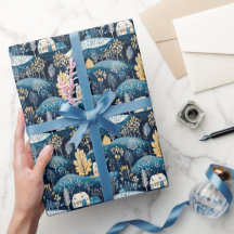 Blue Scandinavian Christmas Gift Wrapping Paper