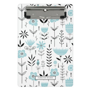 Blue Scandinavian Floral Pattern Custom Mini Clipboard