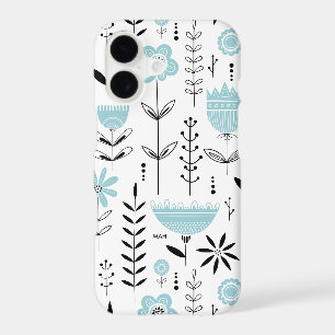 Blue Scandinavian Floral Pattern Monogram