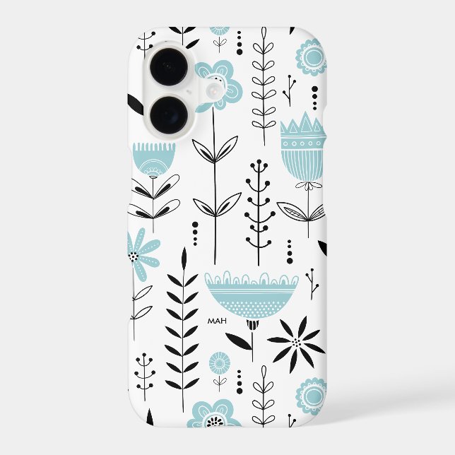 Blue Scandinavian Floral Pattern Monogram (Back)