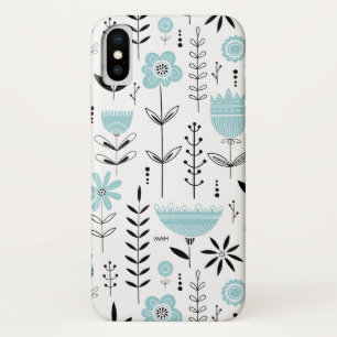Blue Scandinavian Floral Pattern Monogram iPhone X Case