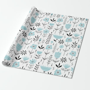Blue Scandinavian Floral Pattern Wrapping Paper
