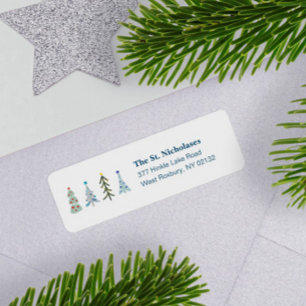 Blue Scandinavian Holiday Forest Return Address Label