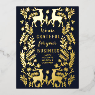Blue Scandinavian Nordic Reindeer Business Foil Holiday Postcard