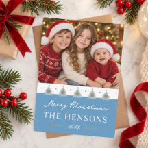 Blue Scandinavian Trees Family Photo Christmas