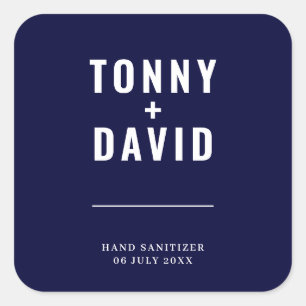 Blue Scandinavian Wedding Sanitizer Square Sticker