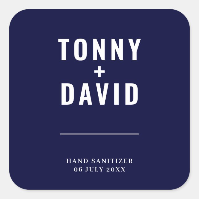 Blue Scandinavian Wedding Sanitizer Square Sticker (Front)