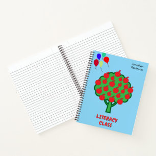 Blue School Class Subject Apple Tree Name Notebook