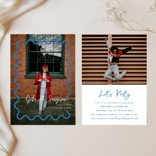 Blue School Colours Graduation Party Invitations 