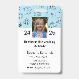 Blue School Icons Homeschool Student ID Badge