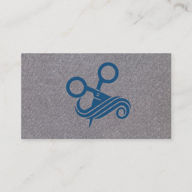 Blue Scissors | Grey Texture Background Business Card (Front)