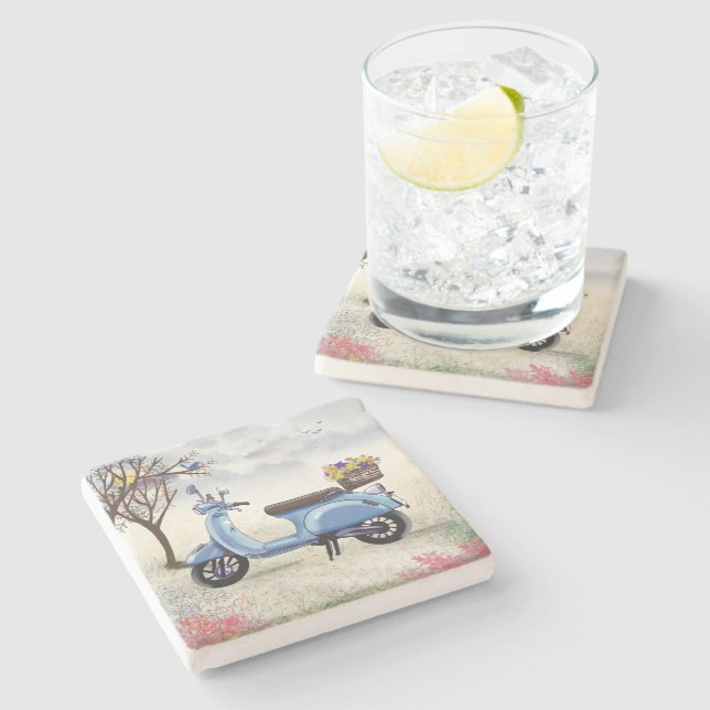 Blue Scooter  Stone Coaster (Side)