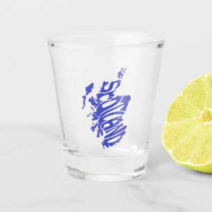 Blue Scotland Silhouette Word Art Shot Glass
