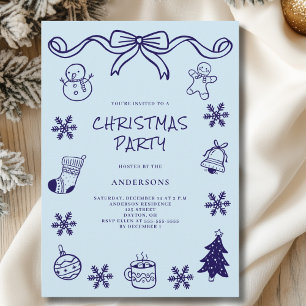 Blue Scribble Hand Drawn Christmas Party Invitation