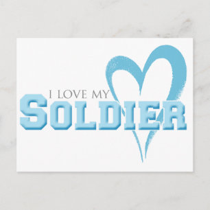 Blue Scribbled Heart - I Love My Soldier Postcard