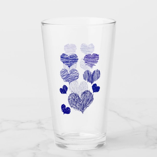 Blue Scribbled Hearts Glass (Front)