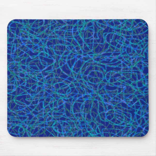 Blue scribbled lines pattern mouse pad (Front)