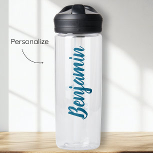 Blue Script Custom Name Water Bottle