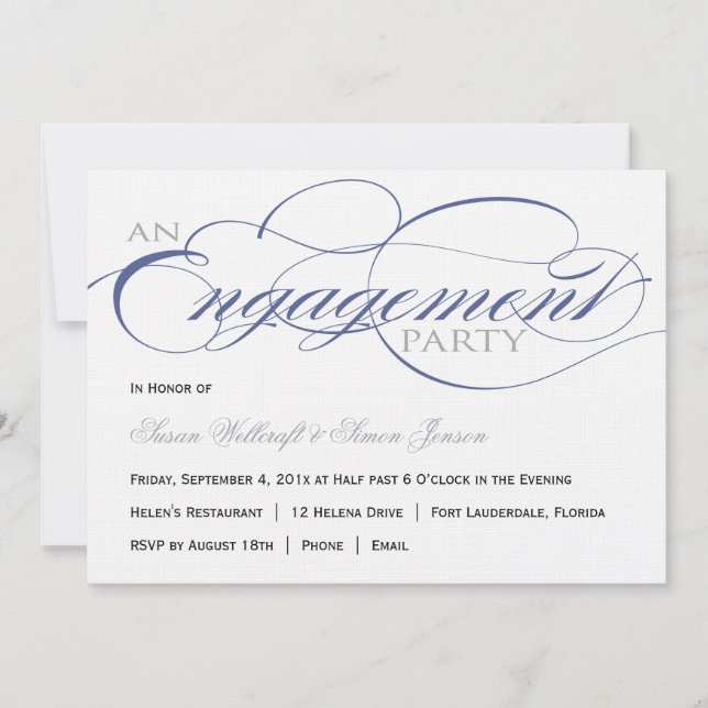 Blue Script Engagement Party Invitation (Front)