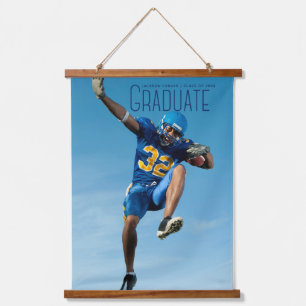 Blue Script Graduate Photo Athlete Graduation Hanging Tapestry