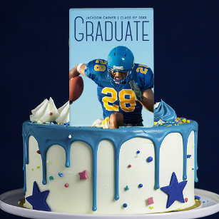 Blue Script Graduate Photo Graduation Party Cake Pick