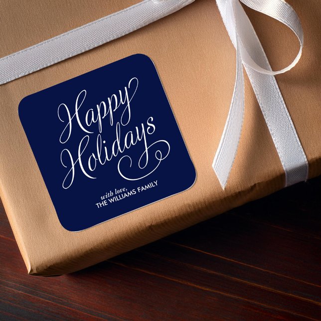Blue Script Happy Holidays Square Sticker (Creator Uploaded)