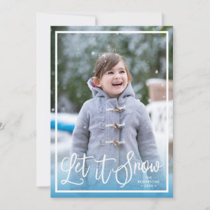 Blue Script Let it Snow Holiday Photo Card
