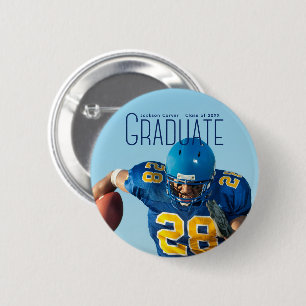 Blue Script Overlay Graduate Photo Football Player 6 Cm Round Badge